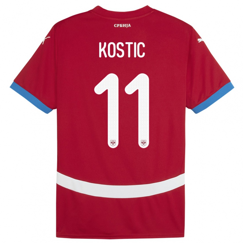 Kandiny Homme Maillot Serbie Filip Kostic #11 Rouge Tenues Domicile 24-26 T-Shirt