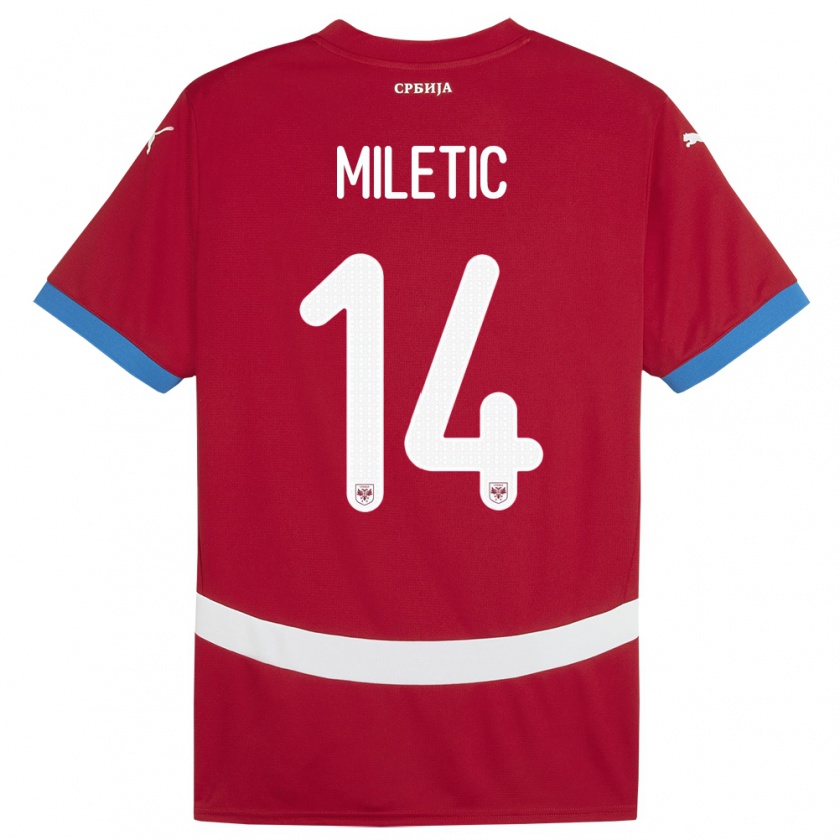 Kandiny Homme Maillot Serbie Vladimir Miletic #14 Rouge Tenues Domicile 24-26 T-Shirt