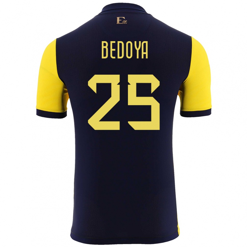 Kandiny Homme Maillot Équateur Jaydah Bedoya #25 Jaune Tenues Domicile 24-26 T-Shirt
