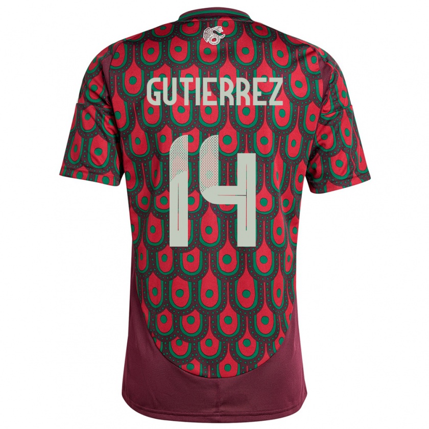 Kandiny Homme Maillot Mexique Erick Gutierrez #14 Bordeaux Tenues Domicile 24-26 T-Shirt