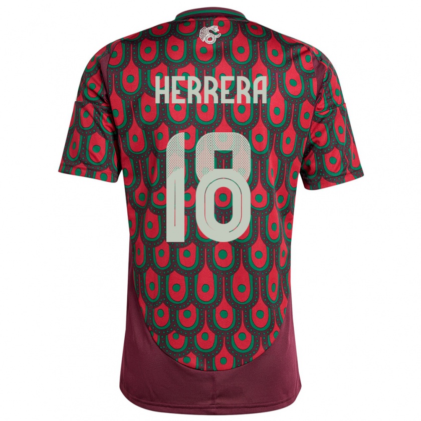 Kandiny Homme Maillot Mexique Ozziel Herrera #18 Bordeaux Tenues Domicile 24-26 T-Shirt