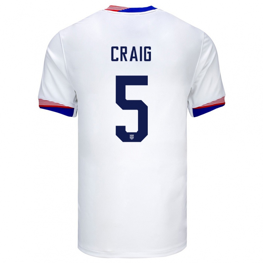 Kandiny Homme Maillot États-Unis Brandan Craig #5 Blanc Tenues Domicile 24-26 T-Shirt