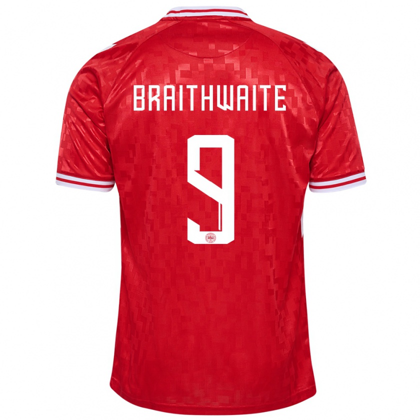 Kandiny Homme Maillot Danemark Martin Braithwaite #9 Rouge Tenues Domicile 24-26 T-Shirt