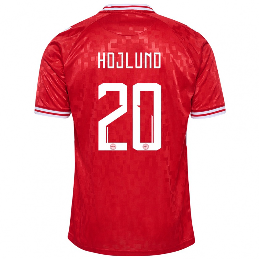 Kandiny Homme Maillot Danemark Rasmus Hojlund #20 Rouge Tenues Domicile 24-26 T-Shirt