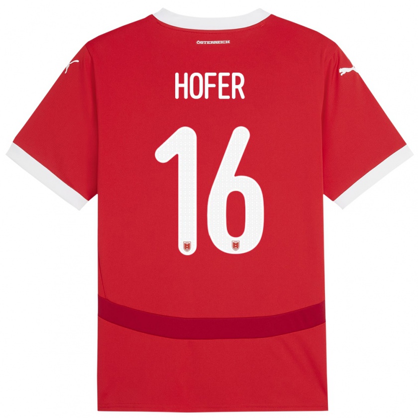 Kandiny Homme Maillot Autriche Raphael Hofer #16 Rouge Tenues Domicile 24-26 T-Shirt