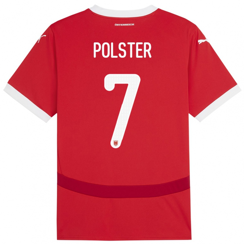 Kandiny Homme Maillot Autriche Manuel Polster #7 Rouge Tenues Domicile 24-26 T-Shirt