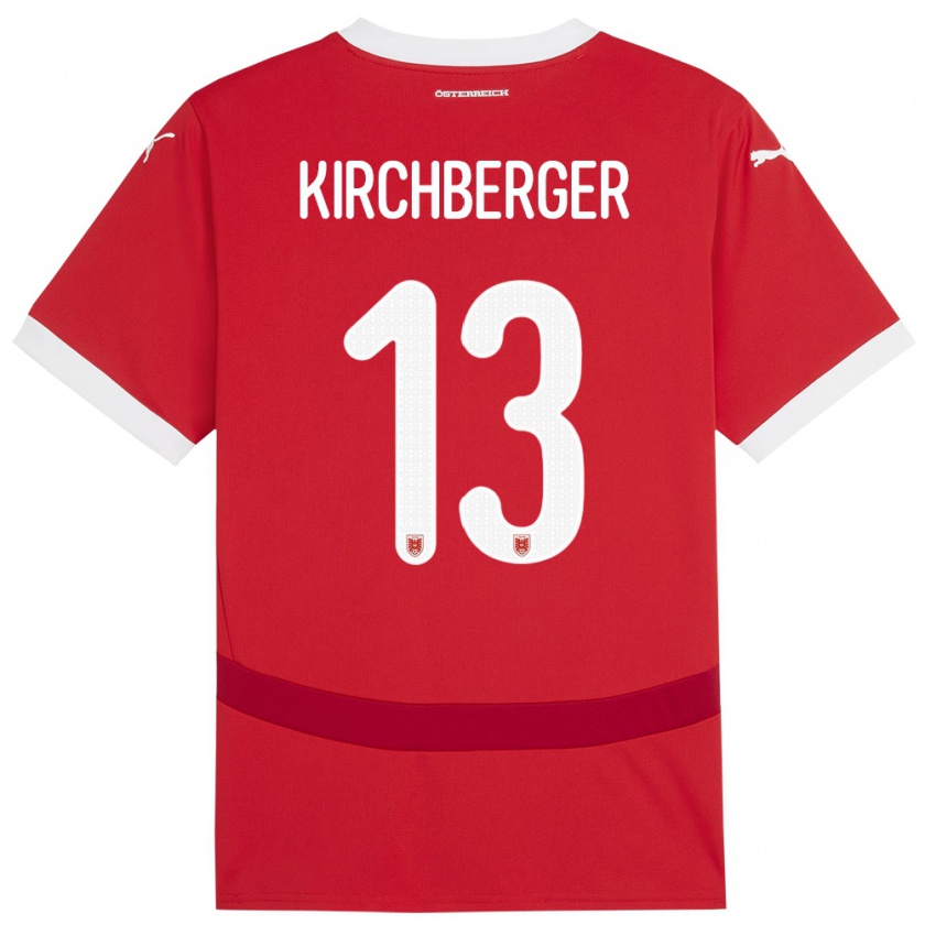 Kandiny Homme Maillot Autriche Virginia Kirchberger #13 Rouge Tenues Domicile 24-26 T-Shirt