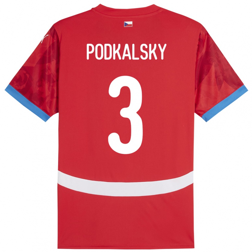 Kandiny Homme Maillot Tchéquie Jakub Podkalsky #3 Rouge Tenues Domicile 24-26 T-Shirt