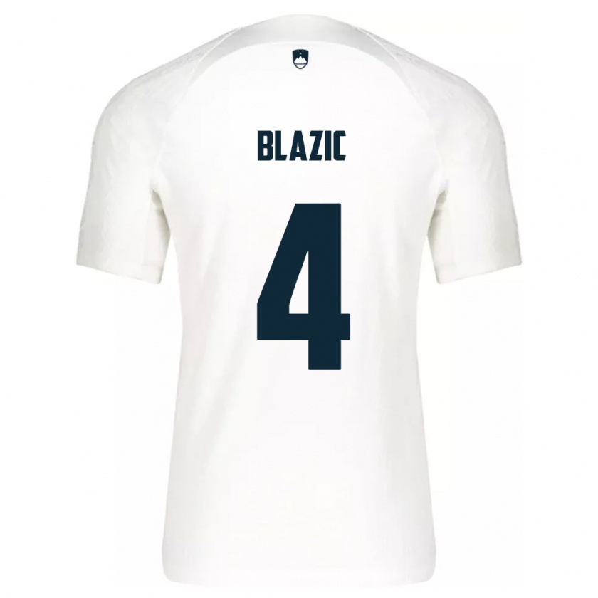 Kandiny Homme Maillot Slovénie Miha Blazic #4 Blanc Tenues Domicile 24-26 T-Shirt