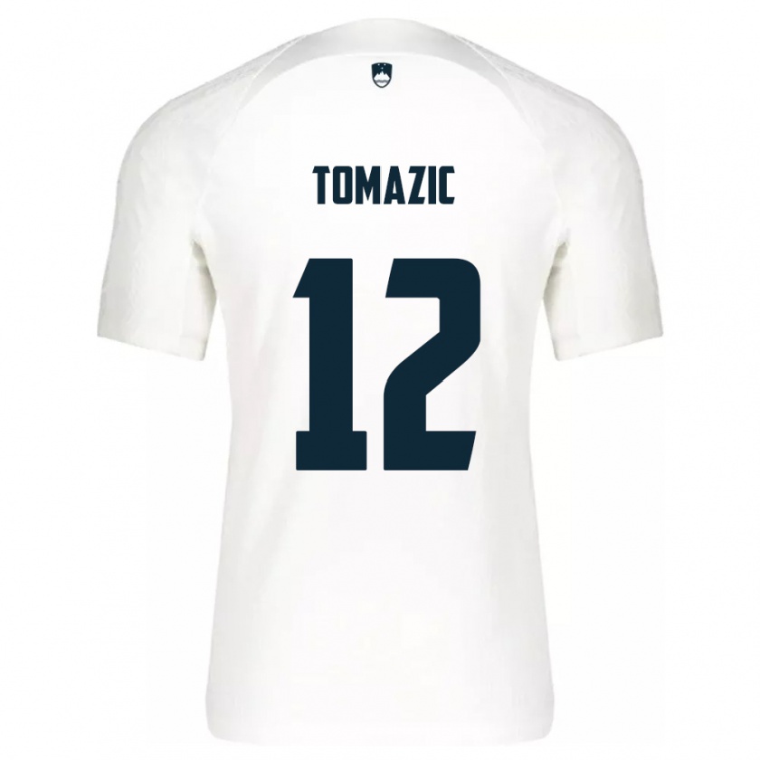 Kandiny Homme Maillot Slovénie Lukas Tomazic #12 Blanc Tenues Domicile 24-26 T-Shirt