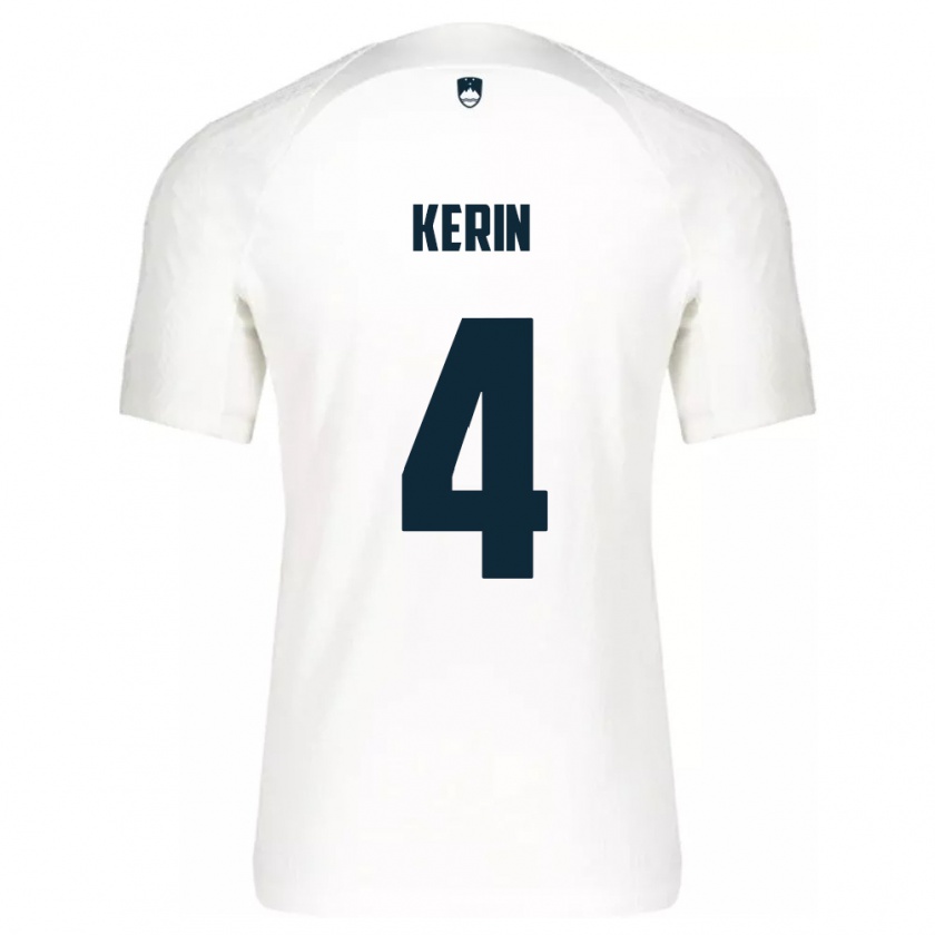 Kandiny Homme Maillot Slovénie Mark Kerin #4 Blanc Tenues Domicile 24-26 T-Shirt