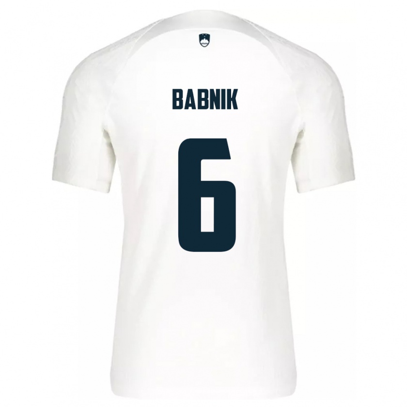 Kandiny Homme Maillot Slovénie Nika Babnik #6 Blanc Tenues Domicile 24-26 T-Shirt