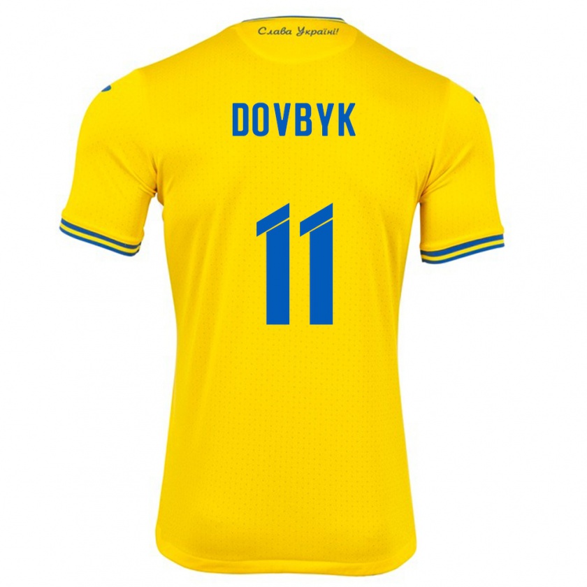 Kandiny Homme Maillot Ukraine Artem Dovbyk #11 Jaune Tenues Domicile 24-26 T-Shirt