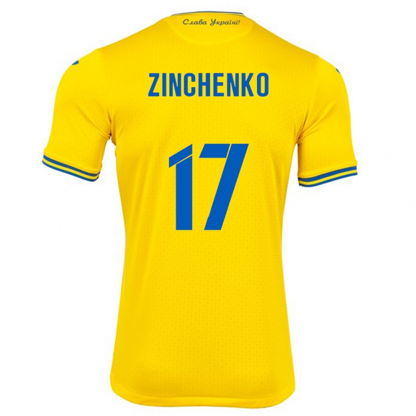 Kandiny Homme Maillot Ukraine Oleksandr Zinchenko #17 Jaune Tenues Domicile 24-26 T-Shirt