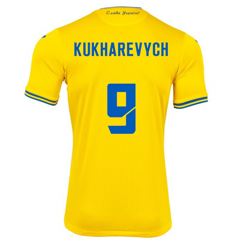 Kandiny Homme Maillot Ukraine Mykola Kukharevych #9 Jaune Tenues Domicile 24-26 T-Shirt