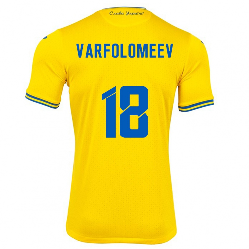 Kandiny Homme Maillot Ukraine Ivan Varfolomeev #18 Jaune Tenues Domicile 24-26 T-Shirt