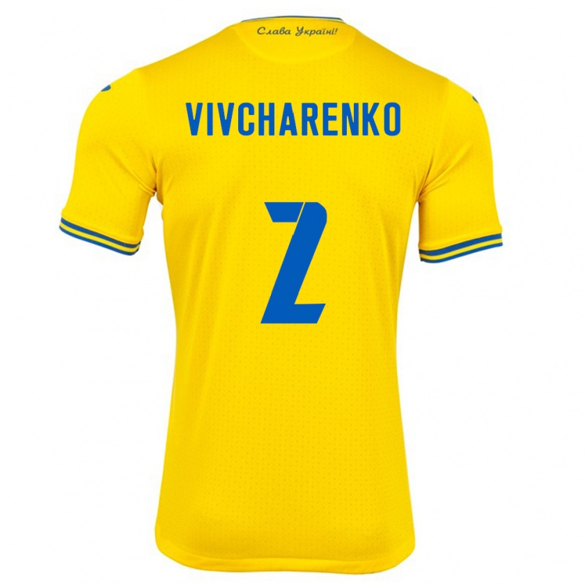 Kandiny Homme Maillot Ukraine Kostyantyn Vivcharenko #2 Jaune Tenues Domicile 24-26 T-Shirt