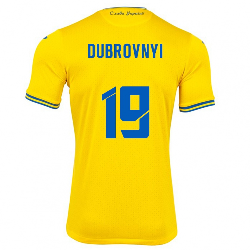 Kandiny Homme Maillot Ukraine Mykhaylo Dubrovnyi #19 Jaune Tenues Domicile 24-26 T-Shirt