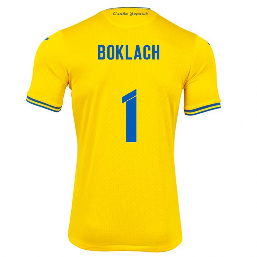 Kandiny Homme Maillot Ukraine Kateryna Boklach #1 Jaune Tenues Domicile 24-26 T-Shirt