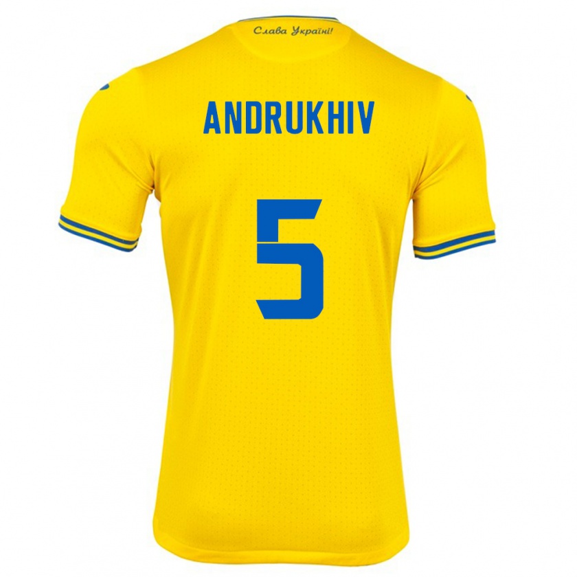 Kandiny Homme Maillot Ukraine Veronika Andrukhiv #5 Jaune Tenues Domicile 24-26 T-Shirt