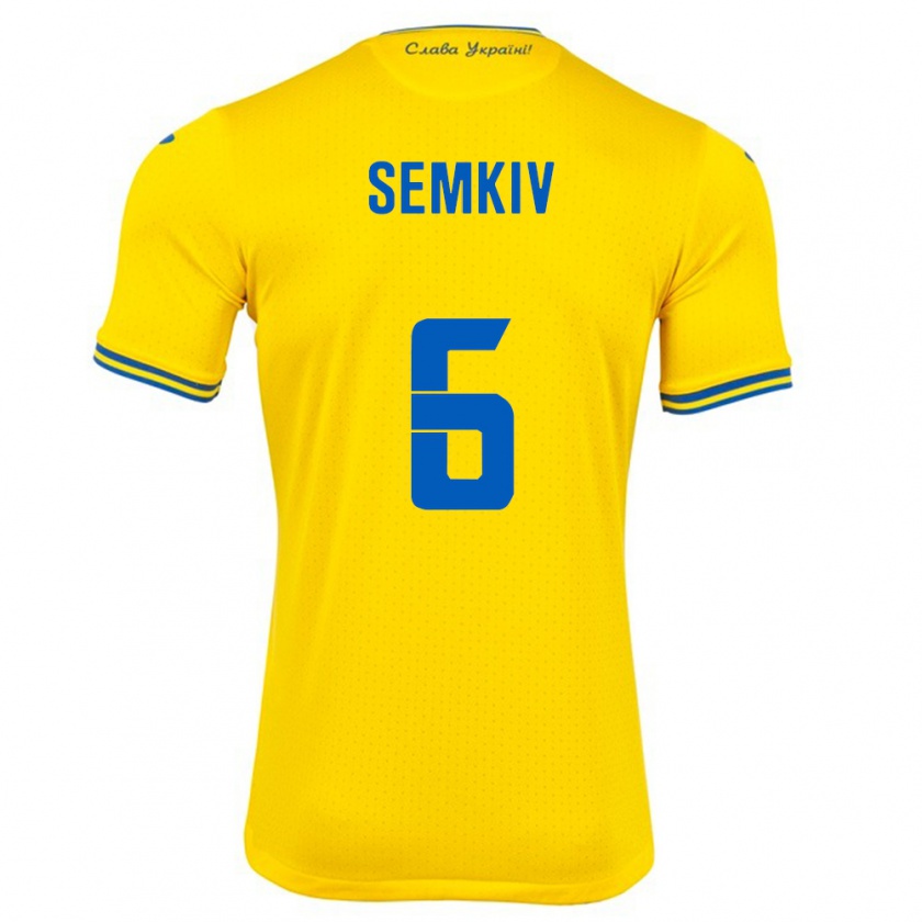 Kandiny Homme Maillot Ukraine Dayana Semkiv #6 Jaune Tenues Domicile 24-26 T-Shirt