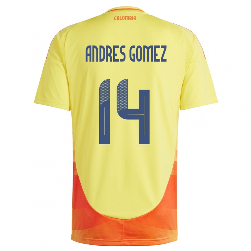 Kandiny Homme Maillot Colombie Carlos Andrés Gómez #14 Jaune Tenues Domicile 24-26 T-Shirt