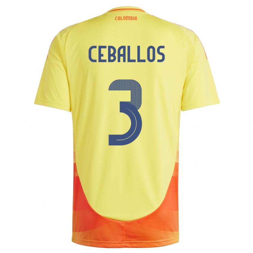 Kandiny Homme Maillot Colombie Brayan Ceballos #3 Jaune Tenues Domicile 24-26 T-Shirt