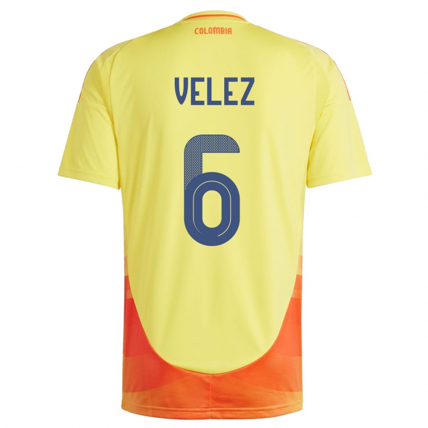 Kandiny Homme Maillot Colombie Jhon Vélez #6 Jaune Tenues Domicile 24-26 T-Shirt