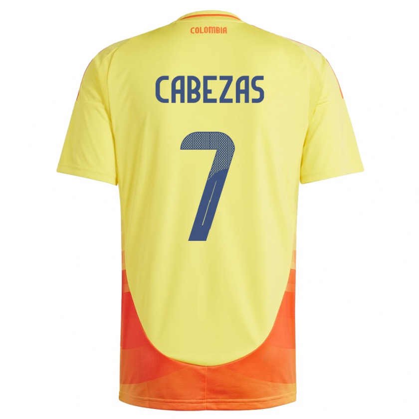 Kandiny Homme Maillot Colombie Jorge Cabezas #7 Jaune Tenues Domicile 24-26 T-Shirt