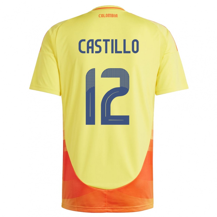 Kandiny Homme Maillot Colombie Juan Castillo #12 Jaune Tenues Domicile 24-26 T-Shirt