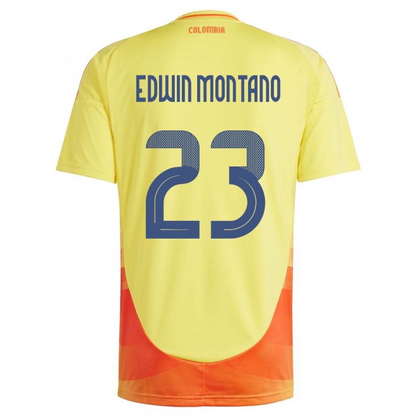 Kandiny Homme Maillot Colombie John Edwin Montaño #23 Jaune Tenues Domicile 24-26 T-Shirt