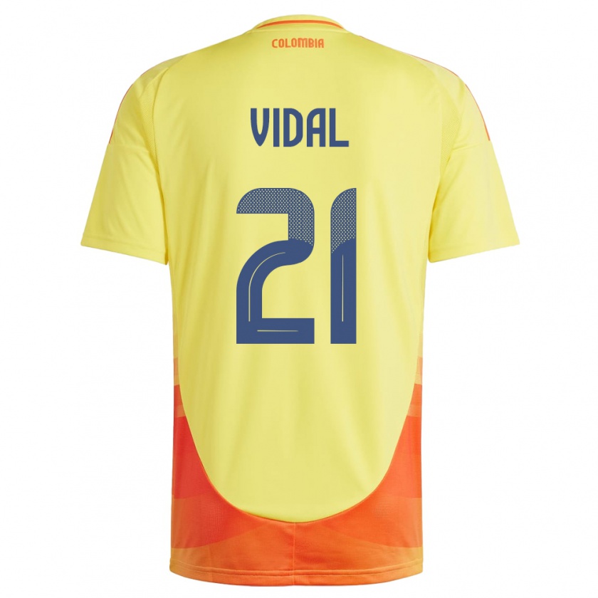 Kandiny Homme Maillot Colombie Ingrid Vidal #21 Jaune Tenues Domicile 24-26 T-Shirt