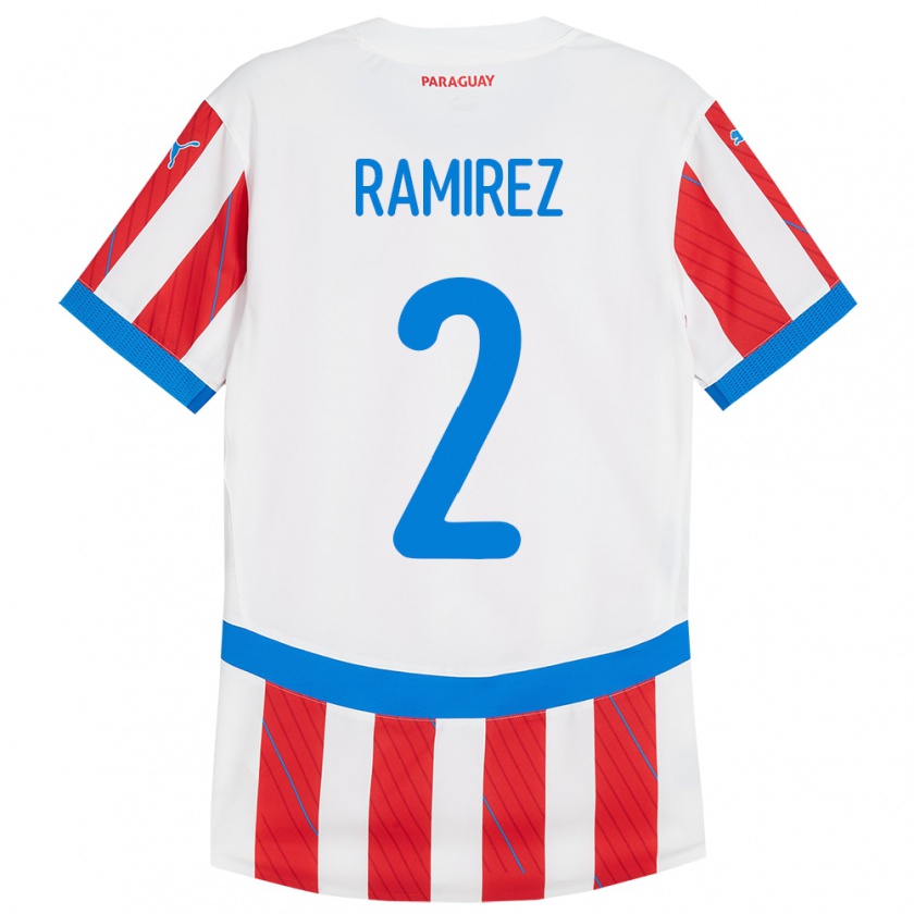 Kandiny Homme Maillot Paraguay Iván Ramírez #2 Blanc Rouge Tenues Domicile 24-26 T-Shirt