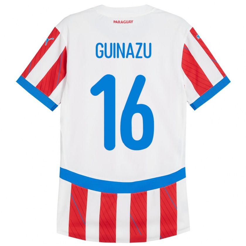 Kandiny Homme Maillot Paraguay Lucas Guiñazú #16 Blanc Rouge Tenues Domicile 24-26 T-Shirt