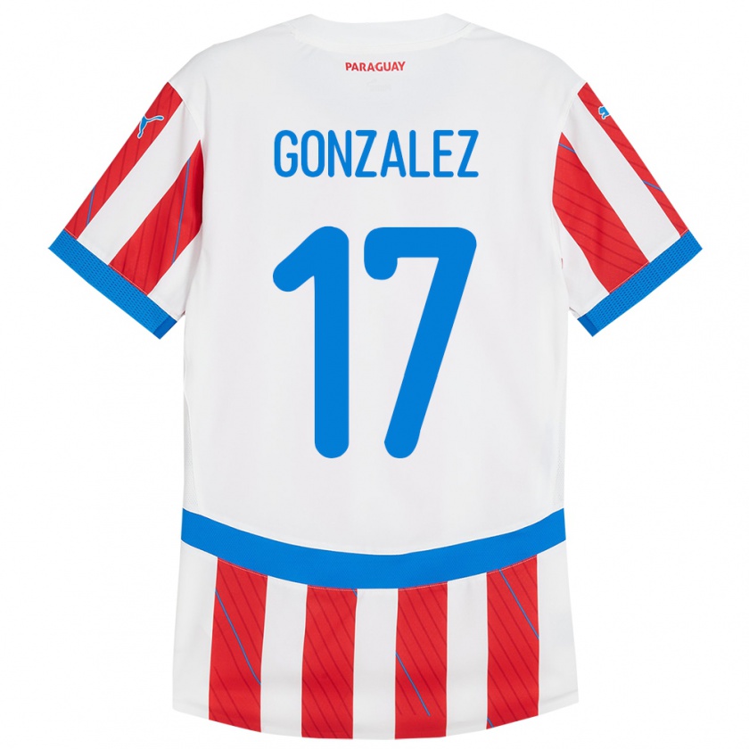 Kandiny Homme Maillot Paraguay Lourdes González #17 Blanc Rouge Tenues Domicile 24-26 T-Shirt