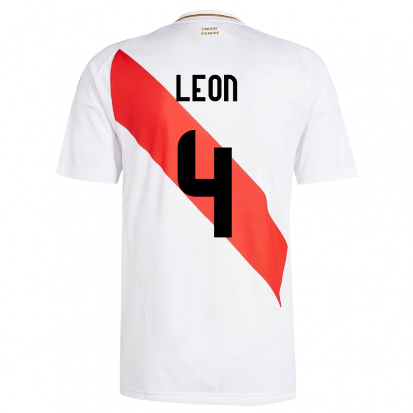 Kandiny Homme Maillot Pérou Mía León #4 Blanc Tenues Domicile 24-26 T-Shirt