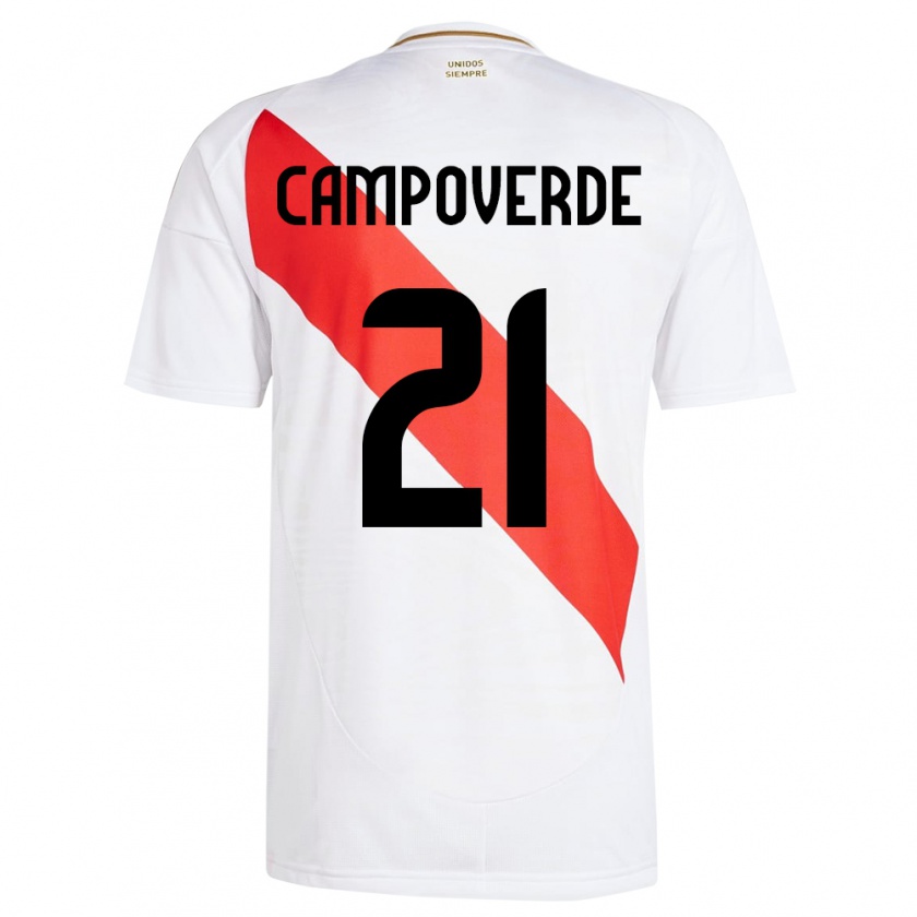 Kandiny Homme Maillot Pérou Luz Campoverde #21 Blanc Tenues Domicile 24-26 T-Shirt