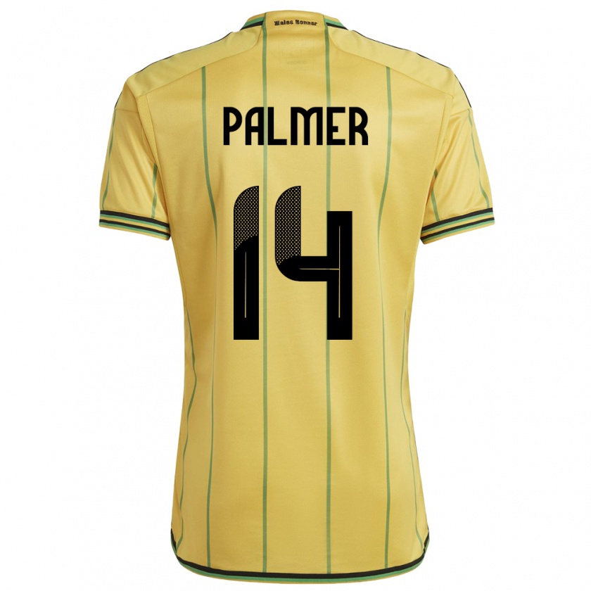 Kandiny Homme Maillot Jamaïque Kasey Palmer #14 Jaune Tenues Domicile 24-26 T-Shirt