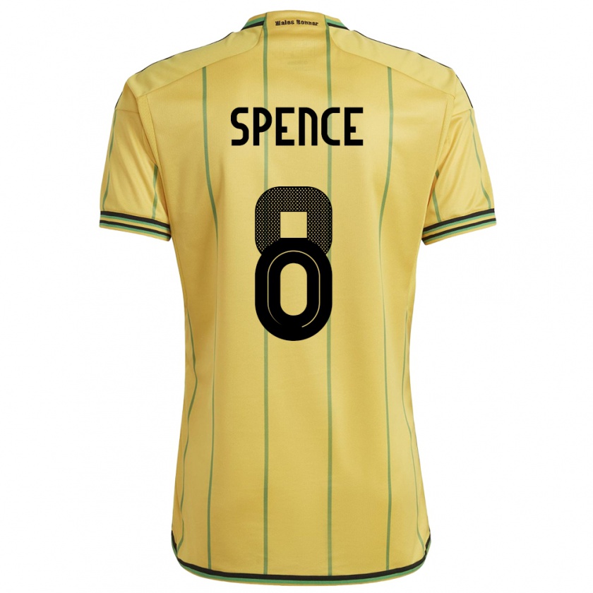 Kandiny Homme Maillot Jamaïque Drew Spence #8 Jaune Tenues Domicile 24-26 T-Shirt