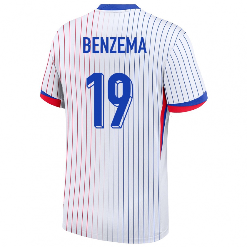 Kandiny Homme Maillot France Karim Benzema #19 Blanc Tenues Extérieur 24-26 T-Shirt