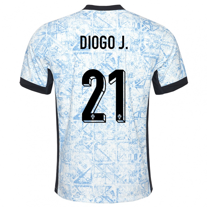 Kandiny Homme Maillot Portugal Diogo Jota #21 Bleu Crème Tenues Extérieur 24-26 T-Shirt