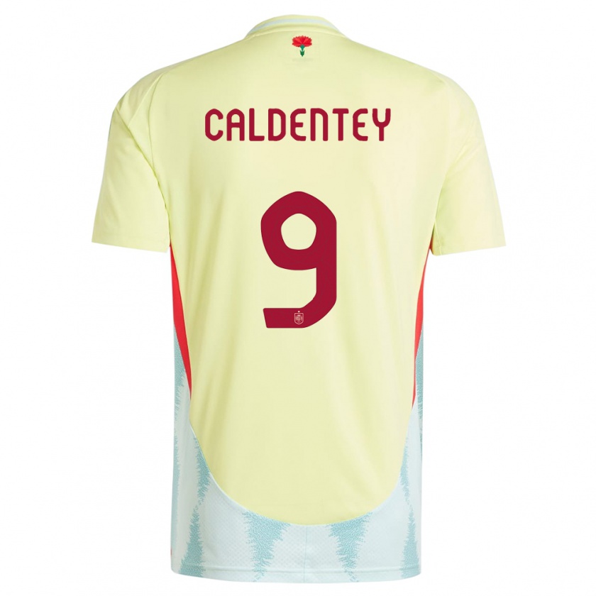 Kandiny Homme Maillot Espagne Mariona Caldentey #9 Jaune Tenues Extérieur 24-26 T-Shirt