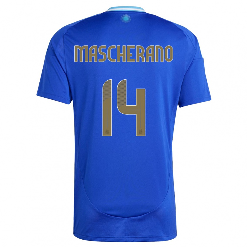 Kandiny Homme Maillot Argentine Javier Mascherano #14 Bleu Tenues Extérieur 24-26 T-Shirt