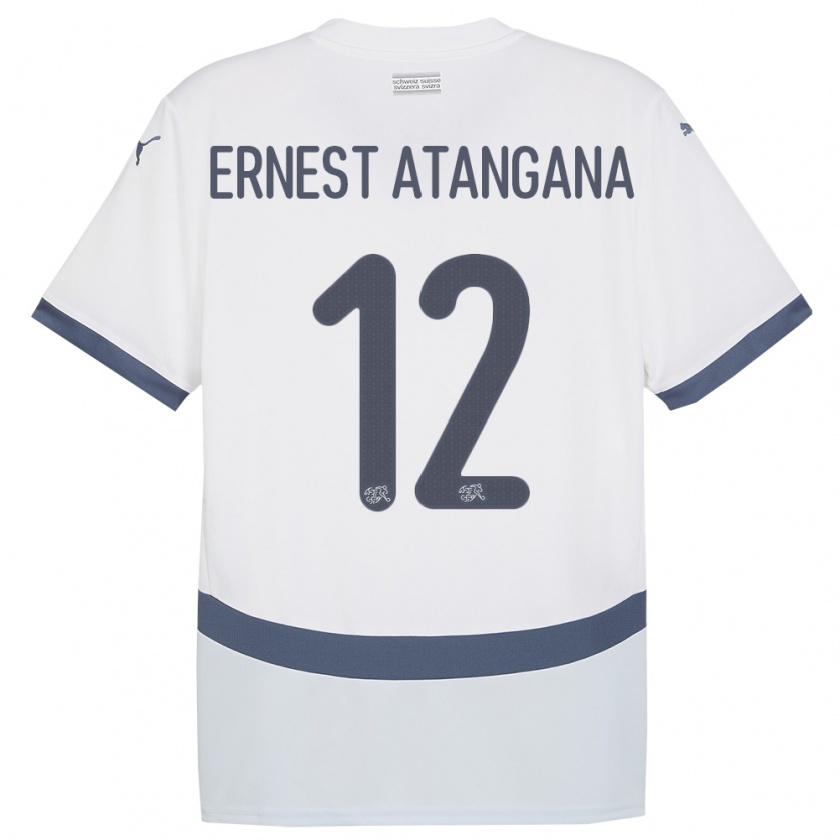 Kandiny Homme Maillot Suisse Brian Ernest Atangana #12 Blanc Tenues Extérieur 24-26 T-Shirt