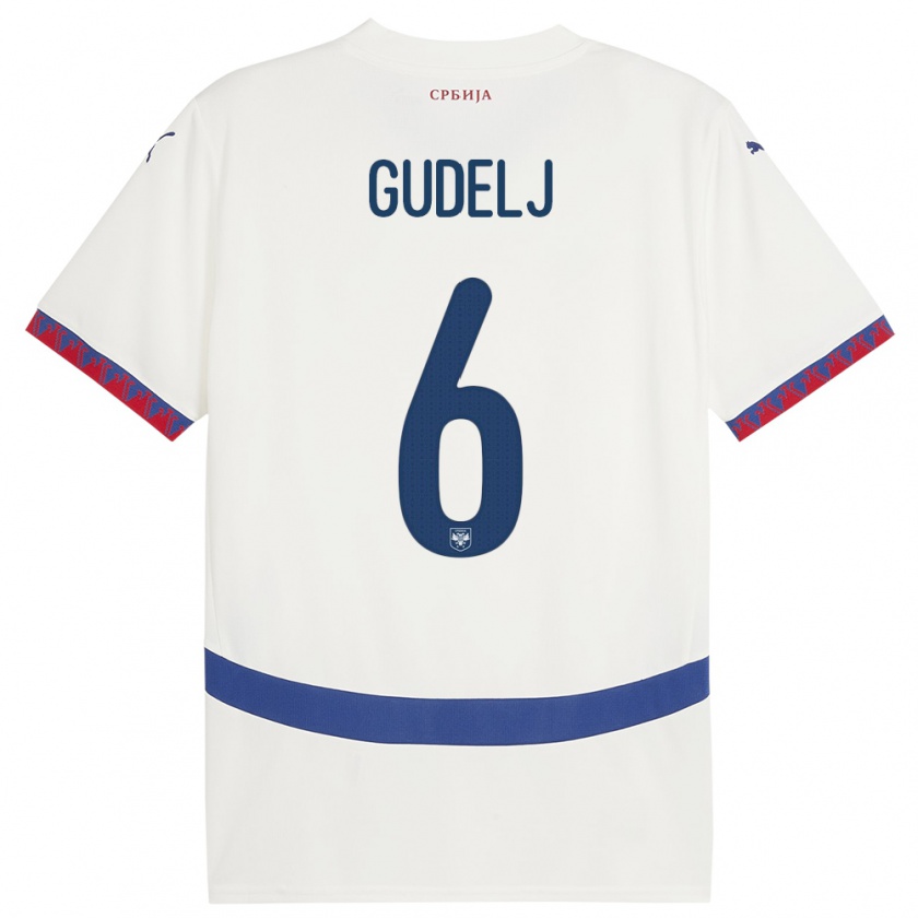 Kandiny Homme Maillot Serbie Nemanja Gudelj #6 Blanc Tenues Extérieur 24-26 T-Shirt