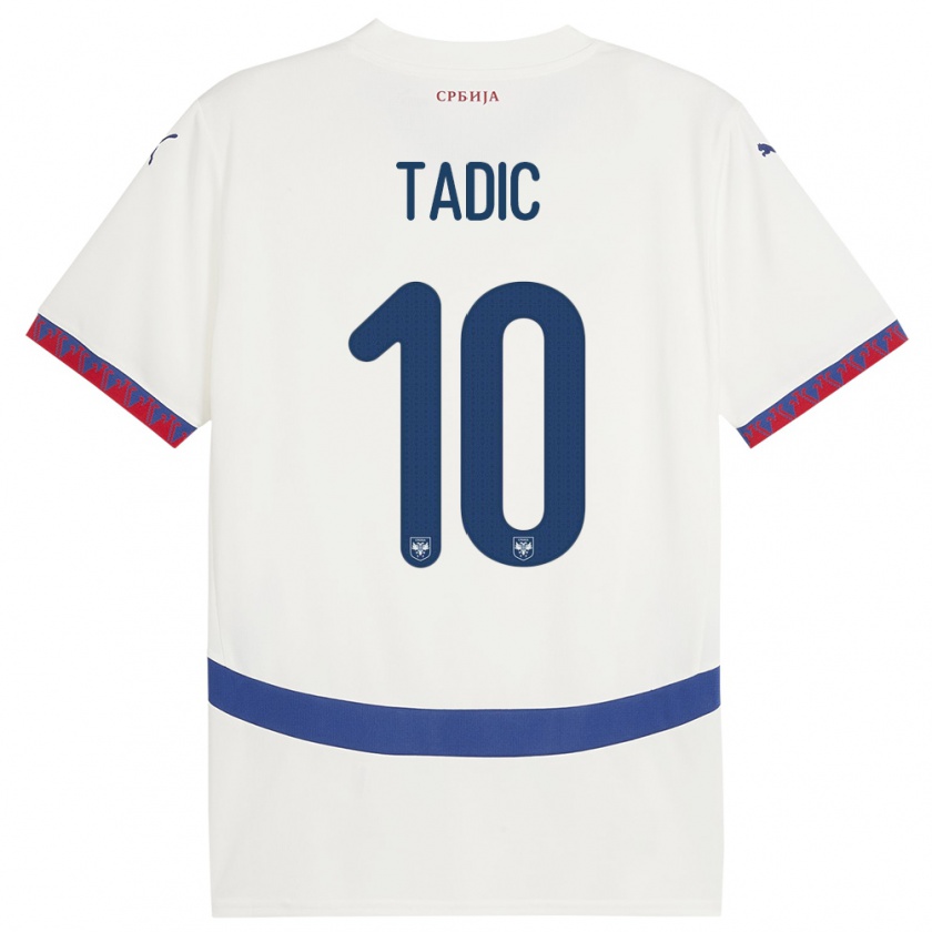 Kandiny Homme Maillot Serbie Dusan Tadic #10 Blanc Tenues Extérieur 24-26 T-Shirt