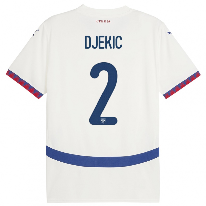 Kandiny Homme Maillot Serbie Djuro Giulio Djekic #2 Blanc Tenues Extérieur 24-26 T-Shirt