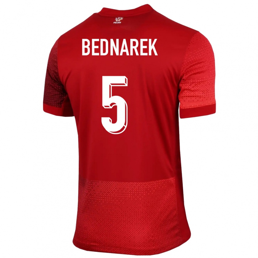 Kandiny Homme Maillot Pologne Jan Bednarek #5 Rouge Tenues Extérieur 24-26 T-Shirt