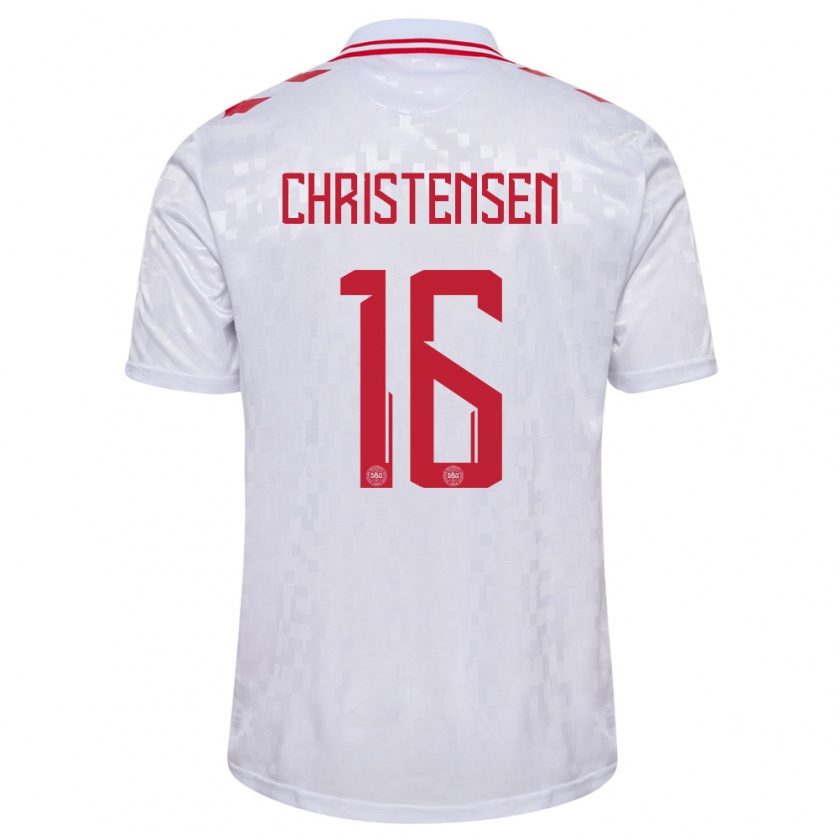 Kandiny Homme Maillot Danemark Oliver Christensen #16 Blanc Tenues Extérieur 24-26 T-Shirt