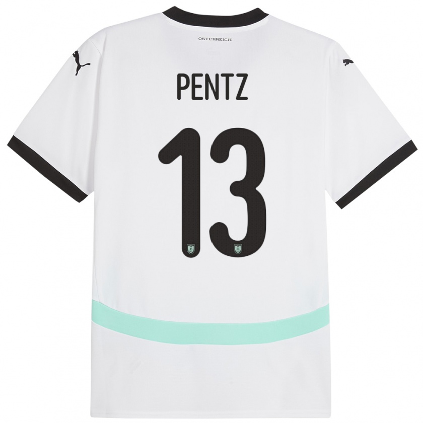 Kandiny Homme Maillot Autriche Patrick Pentz #13 Blanc Tenues Extérieur 24-26 T-Shirt